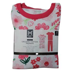 Member's Mark Girl's 4-Piece Soft Organic Cotton Pajama - Floral/Strawberry